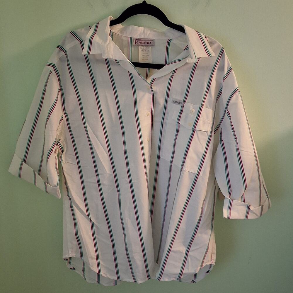 ❤️‍ Vintage 80s Cabrais USA Made Striped Button Down Shirt NWT Plus Size 20W